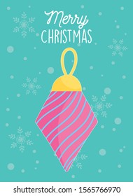 merry christmas striped ball snowflakes decoration celebration vector illustration