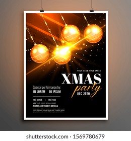 merry christmas stylish flyer poster design with balls decoration