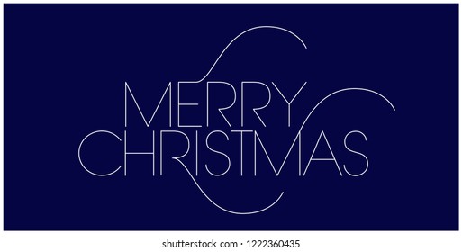 Merry Christmas - stylish hand drawn lettering; white letters on blue background. Flat vector illustration for postcards, banners, prints, stickers, posters, flyers, greeting cards and invitations.