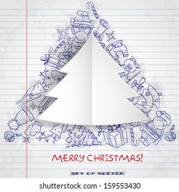 Merry Christmas Stylish Tree. Christmas And New Year Symbols. Vector Illustration. Eps 10