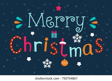 Merry christmas stylized typography. Vector flat illustration