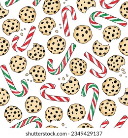 Merry Christmas sweet candy doodle chocolate cookies seamless pattern holiday background 