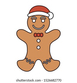 merry christmas sweet ginger cookie with santa hat vector illustration design