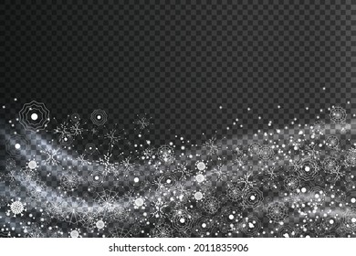 Merry  Christmas swirling snow effect with realistic bright white snowflakes.New snow transparent.Decorative winter background.