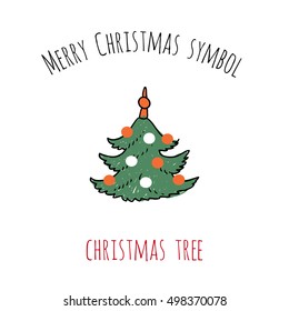 Merry Christmas symbol: christmas tree. Beautiful vector for decoration xmas designs. Cute minimalistic art elements on white backdrop.