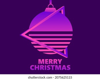 Merry Christmas in synthwave and retrowave style. 80s retro sci-fi christmas tree. Festive design for greeting card, promotional material and banner. Vector illustration
