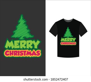Merry Christmas t shirt design with Christmas tree. design for mugs, bags, bed cover, stickers, and creative print items.
