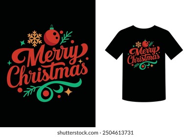 Merry Christmas T Shirt Design. Perfect for t-shirt prints, holiday gifts, and seasonal decor, bringing joy and warmth to any occasion.