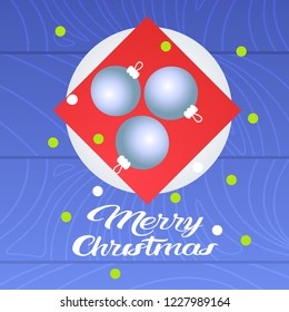 merry christmas table setting with plate christmas balls holiday decoration concept flat vector illustration