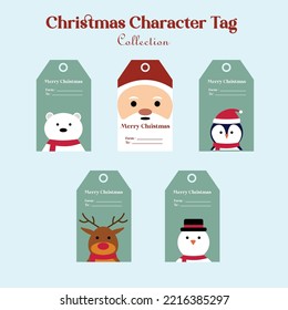 Merry Christmas tag character vector flat design illustration