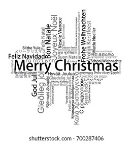 Merry Christmas Tag Cloud in different languages, vector