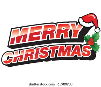 Merry Christmas tag with Santa Claus hat - vector illustration.