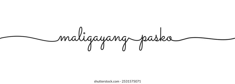 Merry Christmas in tagalog, Philippine Language. Calligraphic maligayang pasko text in ballpoint pen  isolated on white background. Rounded maligayang pasko monoline text in script text small caps.