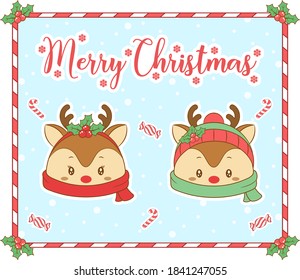 Merry Christmas tags cute reindeers drawing for winter season holidays