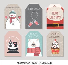 Merry Christmas tags flyer set. Vector iilustration.