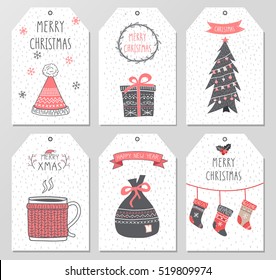 Merry Christmas tags flyer set. Vector iilustration.