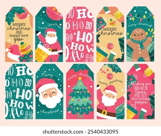 merry christmas tags santa claus label