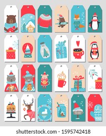 Merry Christmas tags set. Vector iilustration. Festive winter label collection