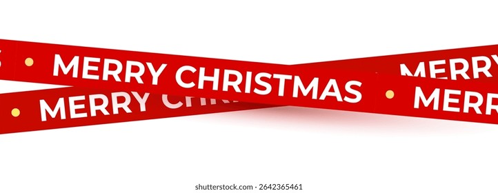Merry Christmas Tape Design With Red Ribbon For Holiday Packaging, Gift Wrap, Cards, Decor Or Banners. Clean Festive Layout. Vector Illustration.