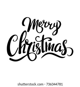 Merry Christmas template for banner or poster. Holiday lettering, greeting card with christmas tree . Vector illustration