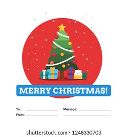 Merry Christmas To From Template Card With Tree Illustration