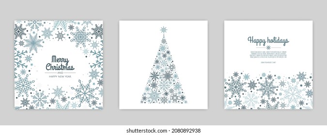 Merry Christmas template. Corporate Holiday cards and invitations. Floral frames and backgrounds design.