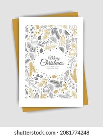 Merry Christmas template. Corporate Holiday cards and invitations. Floral frames and backgrounds design.