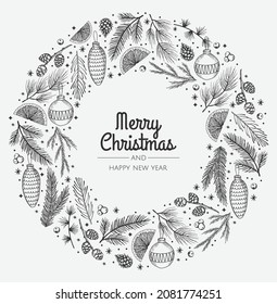 Merry Christmas template. Corporate Holiday cards and invitations. Floral frames and backgrounds design.