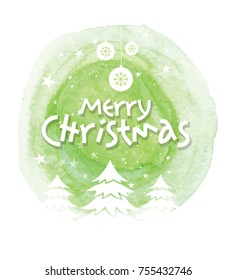 Merry Christmas Template Design with watercolor Background