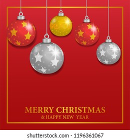 merry Christmas template for party with vector illustration of bauble 
