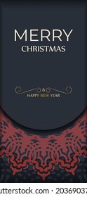 Merry Christmas Template for printable design postcard in gray color with red ornament. Vector Cooking Poster Happy New Year and Winter Patterns.