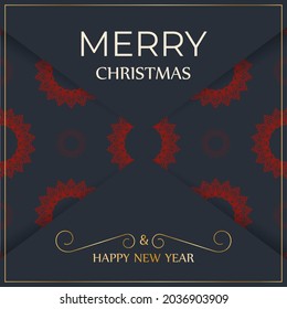 Merry Christmas Template for printable design greeting card in gray color with winter ornament. Vector cooking poster Happy new year and red patterns.