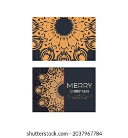 Merry Christmas Template for printable design greeting card in gray color with orange winter patterns. Vector cooking poster Happy new year and abstract ornament.