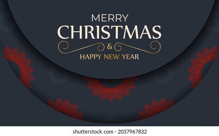 Merry Christmas Template for printable design greeting card in gray color with winter ornament. Cooking poster Happy new year and red patterns.