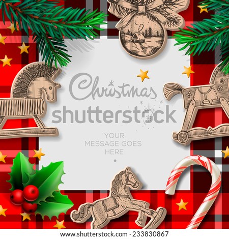 merry christmas template with rocking toys and christmas decoration vector illustration - Free Toys For Christmas merry christmas template with rocking toys and christmas decoration vector illustration - Free Toys For Christmas