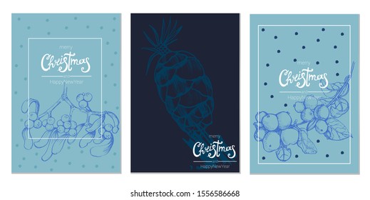 merry Christmas template set, vector illustration, hand drawing isolated on white background