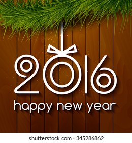 Merry Christmas. Template vector card. Calligraphy. Lettering. Christmas tree on the wood table. 