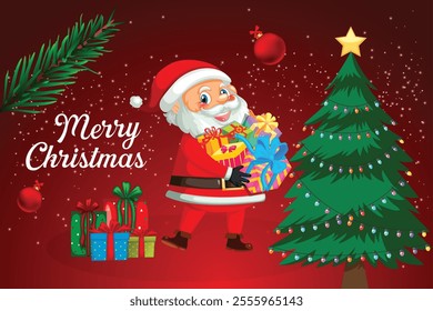 Merry Christmas template vector. Merry Christmas and Happy new year social media banner or Instagram post template. Christmas Banner with Santa Claus and snowman.