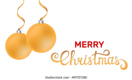 Merry Christmas template. White background with Christmas balls and modern lettering. 