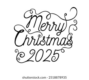 Texto de Navidades felices 2025, Vector de fondo de Navidades felices, tarjeta de felicitación de Navidades, dibujo a mano. No IA, Ilustraciones vectoriales