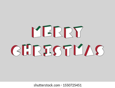 Merry Christmas text with 3d isometric effect on gray background.