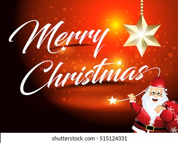 merry Christmas text background with Santa vector illustration