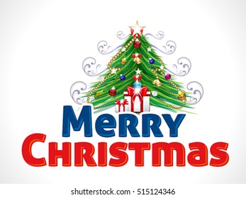 Merry Christmas Text Background with Tree vector illustration 