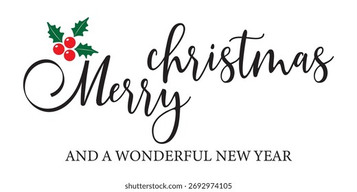 Merry Christmas Text, Merry Christmas Background vector, Christmas greeting Card, Digital Greeting Card, Holiday Card, Calligraphy Font style Banner. Christmas vector ink illustration.