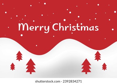 Merry Christmas Text Banner Background With Falling Snowflake And Tree. Happy New Year. Vector Illustration. Wallpaper. Banner