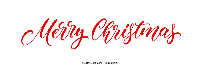 "Merry Christmas" text banner. Xmas holiday lettering design for postcard, poster, greeting card and banner. Christmas handwritten lettering.