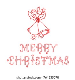 Merry Christmas Text with Bells. Vector Illustration