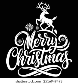 Merry Christmas Text With Black  Background.  Elegant Christmas lettering. Christmas and New Year typography Vector.