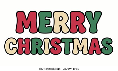 Merry christmas text in bold rounded letters alternating red green cream festive design