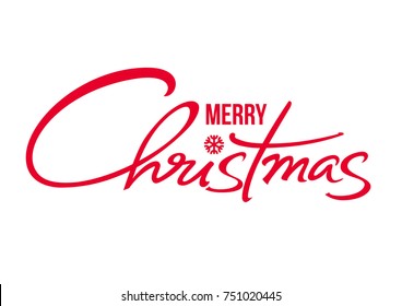 Merry Christmas text. Calligraphic hand drawn lettering design. Vector typography red letters isolated on white background.